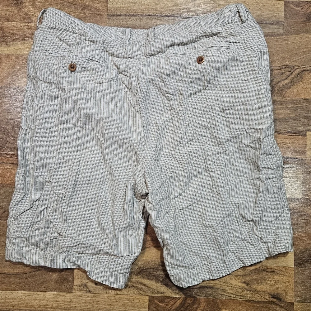 Tommy Bahama Men's 100% Linen Flat Front Shorts Brown White Striped Size 36 - Picture 7 of 7